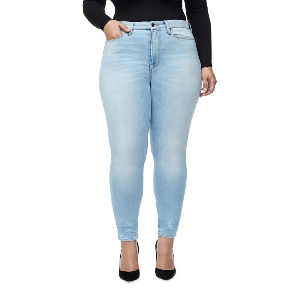 GOOD AMERICAN Good Legs High Waist Ripped Pocket Skinny Jeans, Blue124, Size 10